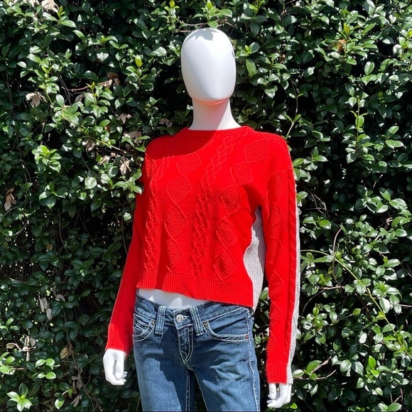 NWT Colorblack Cableknit Scarlet & Heather Grey Crew Neck Sweater - Picture 8 of 9